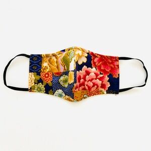 NEW Handmade Navy Iris & Chrysanthymum Block Print Face Mask